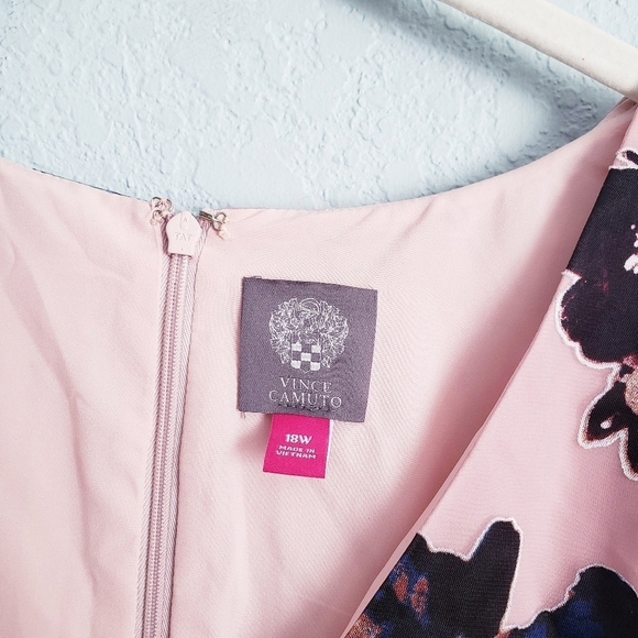 Vince Camuto Pink Floral Applique Long Sheer Sleeve Mini Wrap Dress - Picture 8 of 11